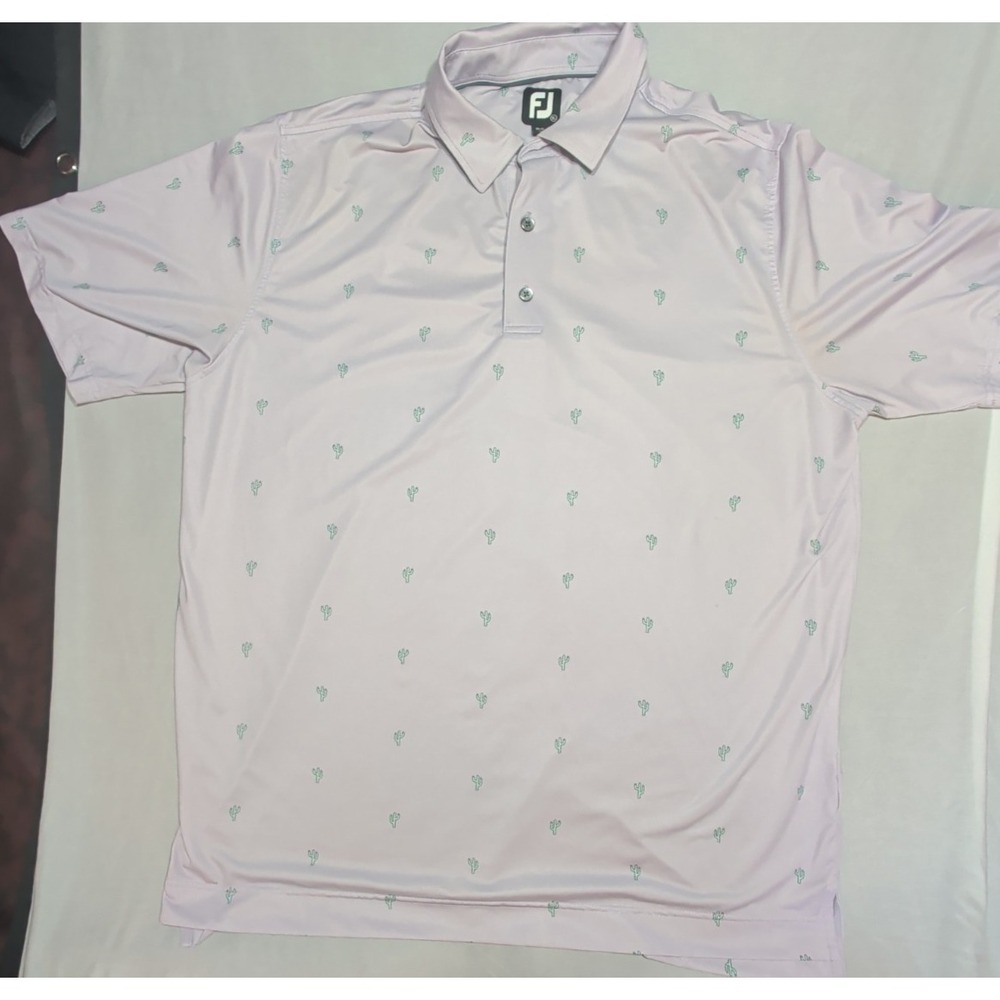 FootJoy Mens Performance Cactus Print Golf Polo Shirt XL Lavender Purple